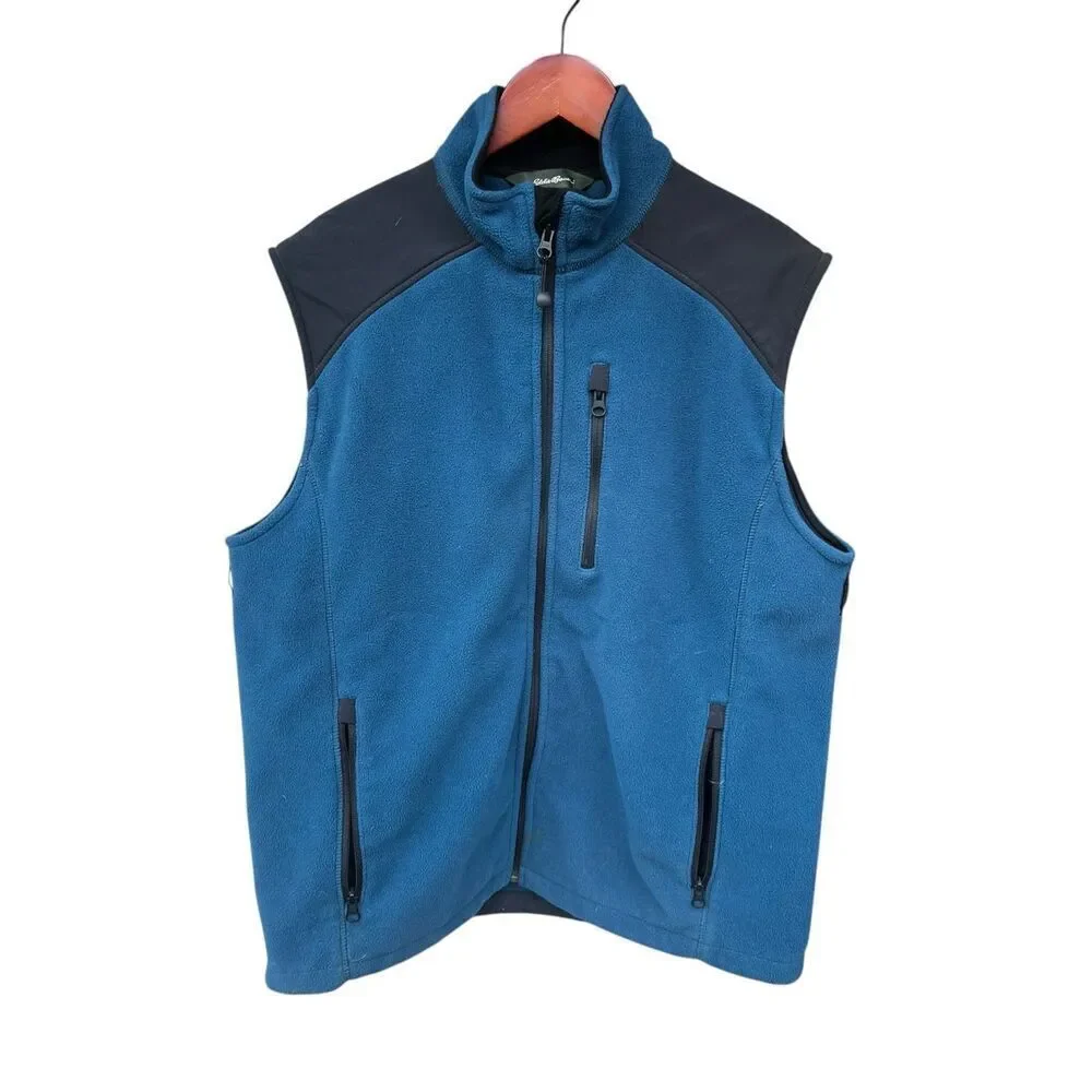 Eddie Bauer men’s medium Polartec Wind Pro fleece vest blue black cozy vintage